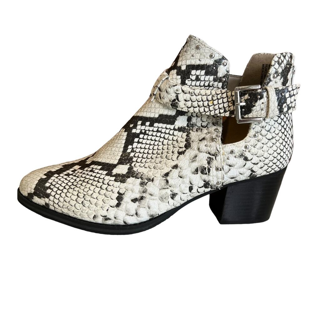 BP. Short Booties Boots White Black Python Print Buckle Detail 9